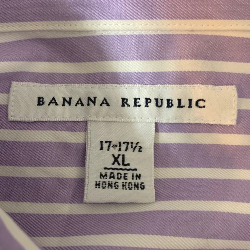 Banana Republic Button Down Shirt XL Purple White Striped Long Sleeve Cotton